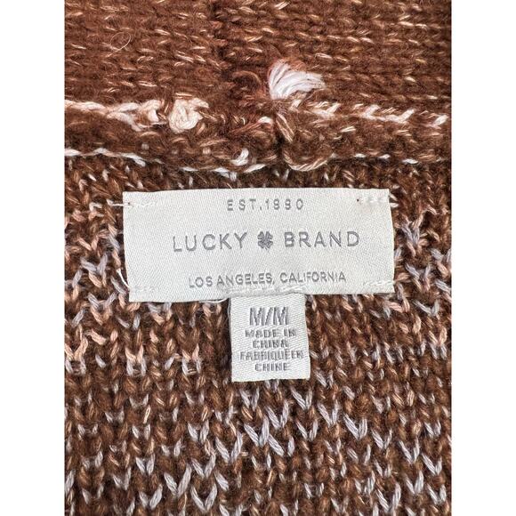 Lucky Brand Fair Isle Belted Cardigan Brown and Tan Sweater Longline - M - Picture 5 of 10